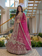 Lehenga Mart Net Lehenga With Cording Embroidery Work-Pink | Grocsy