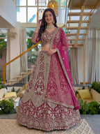 Lehenga Mart Net Lehenga With Cording Embroidery Work-Pink | Grocsy