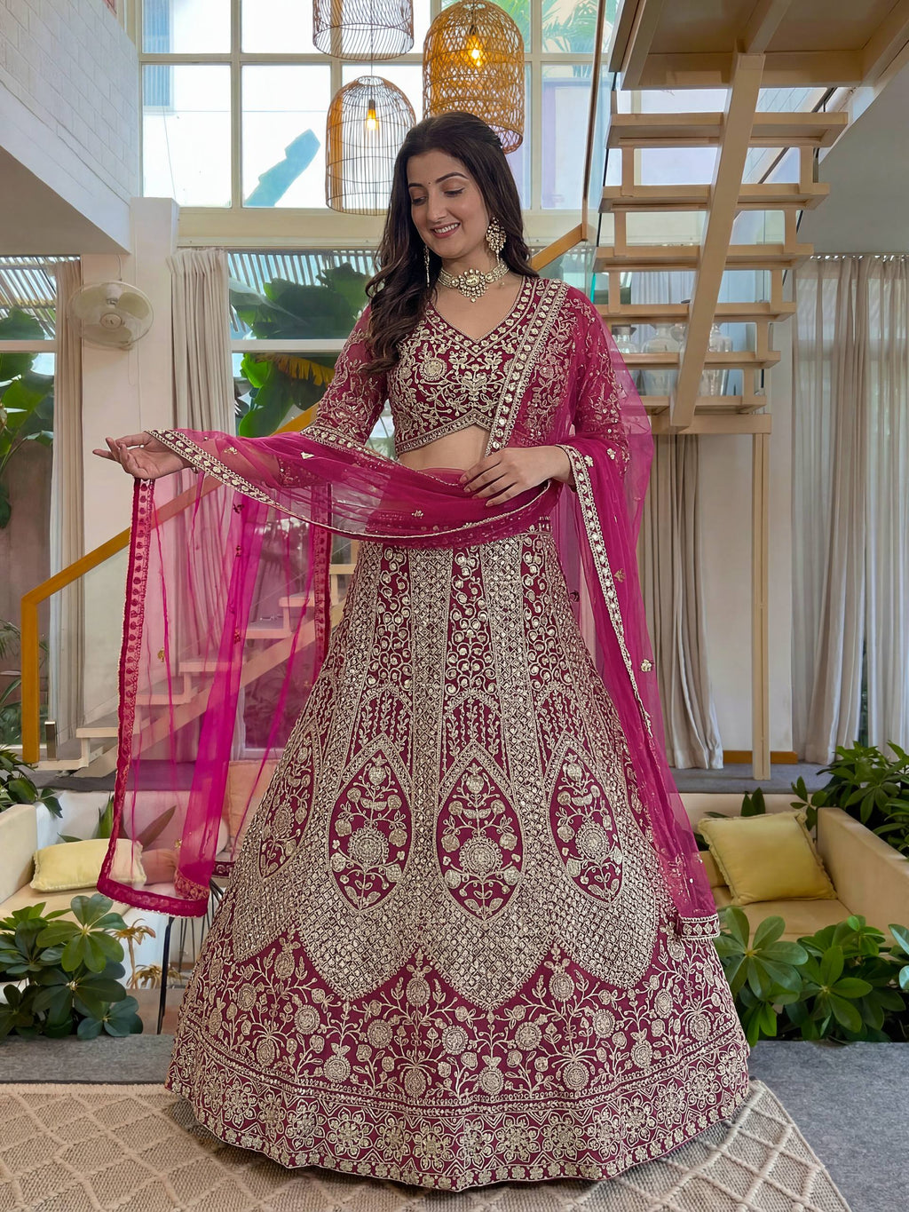Lehenga Mart Net Lehenga With Cording Embroidery Work-Pink | Grocsy