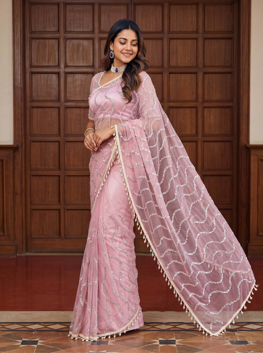 Lehenga Mart Designer Bollywood Style Party Wear Saree-Lightpink | Grocsy