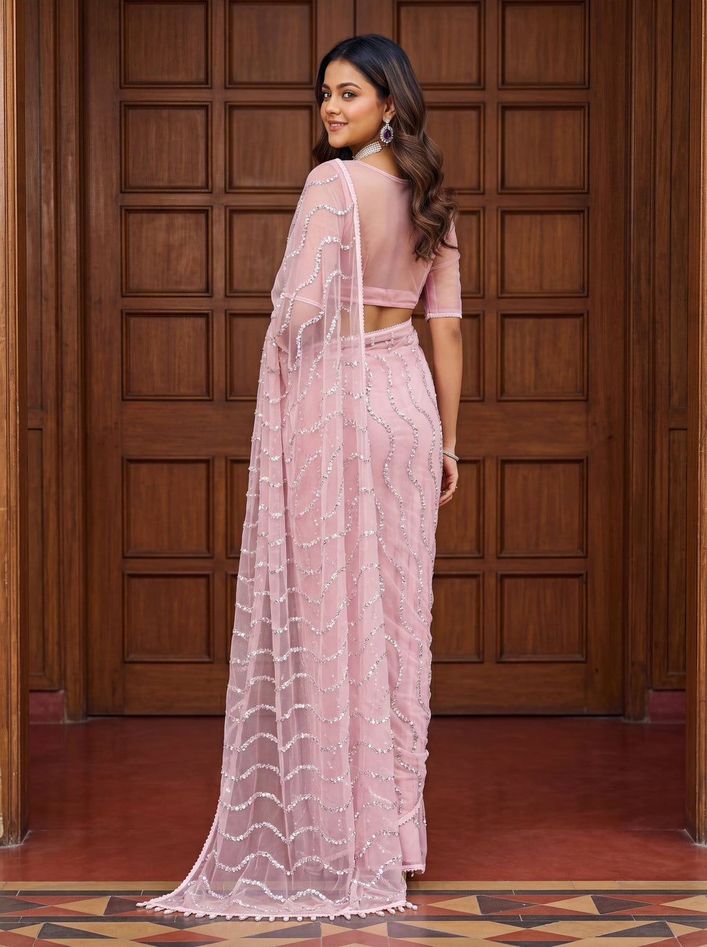 Lehenga Mart Designer Bollywood Style Party Wear Saree-Lightpink | Grocsy