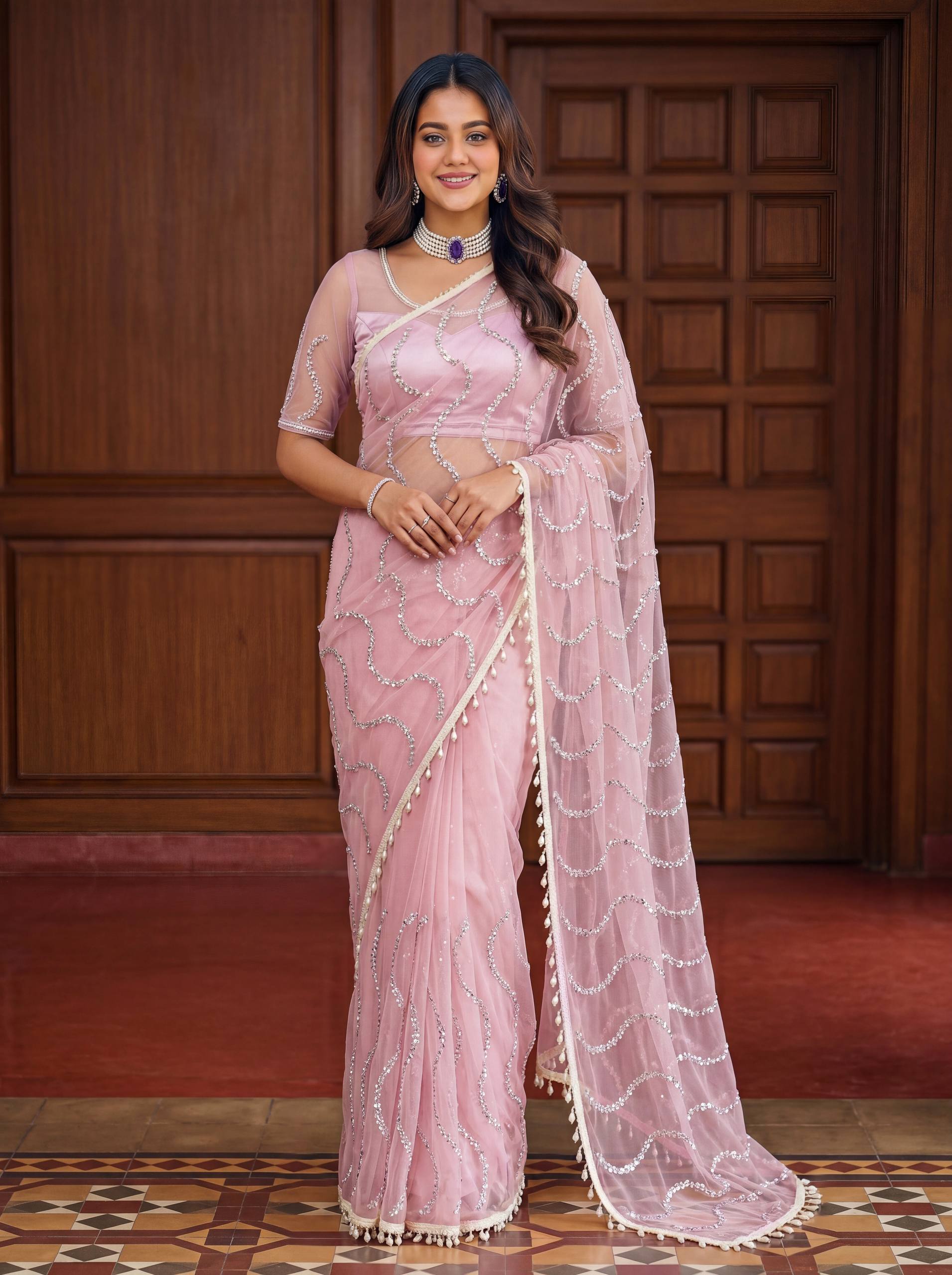 Lehenga Mart Designer Bollywood Style Party Wear Saree-Lightpink | Grocsy