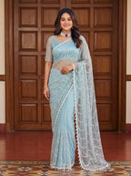Lehenga Mart Designer Bollywood Style Party Wear Saree-Sky Blue | Grocsy