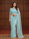 Lehenga Mart Designer Bollywood Style Party Wear Saree-Sky Blue | Grocsy
