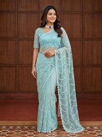 Lehenga Mart Designer Bollywood Style Party Wear Saree-Sky Blue | Grocsy