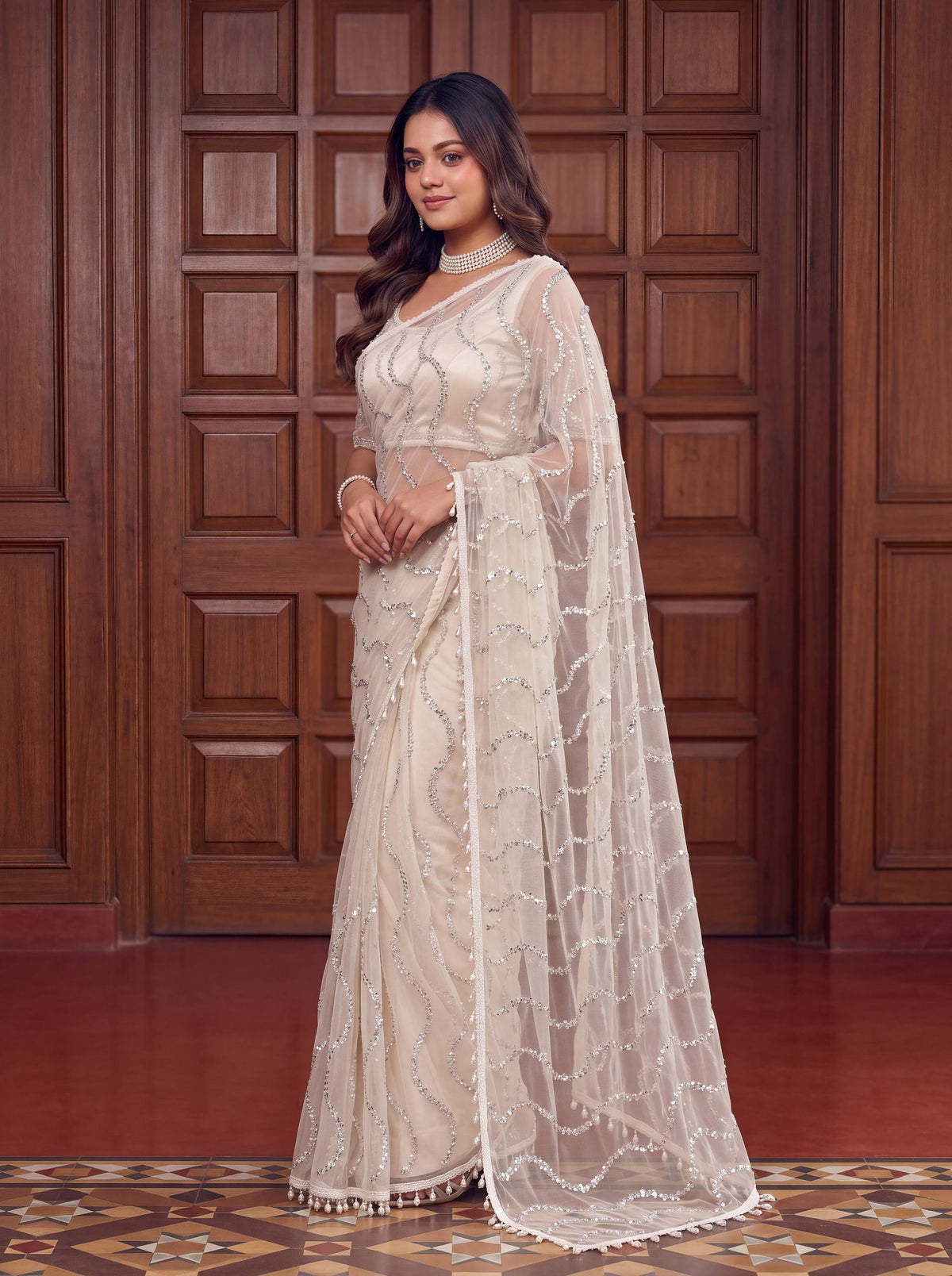 Lehenga Mart Designer Bollywood Style Party Wear Saree-White | Grocsy