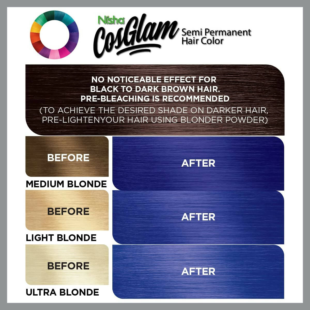 Nisha Cosglam Semi Permanent Hair Color 51 Wonder Blue | Grocsy