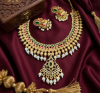 Jewel City Gold Plated South Indian Temple Traditional Indian Jewelry Set Bollywood Style Bridal Wedding Choker Set Festive Wear | Grocsy