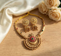 Jewel City Antique Gold Plated Temple Jewelry Set - Traditional Indian Necklace with Jhumka Earrings for Bridal Wedding & Festival | Grocsy