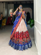 Vastranavya Kalamkari Print With Weaving Border Lehenga with Unstitched Blouse - Red | Grocsy