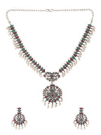 NVR Women Stone Studded Oxidised Silver Jewellery Set | Grocsy