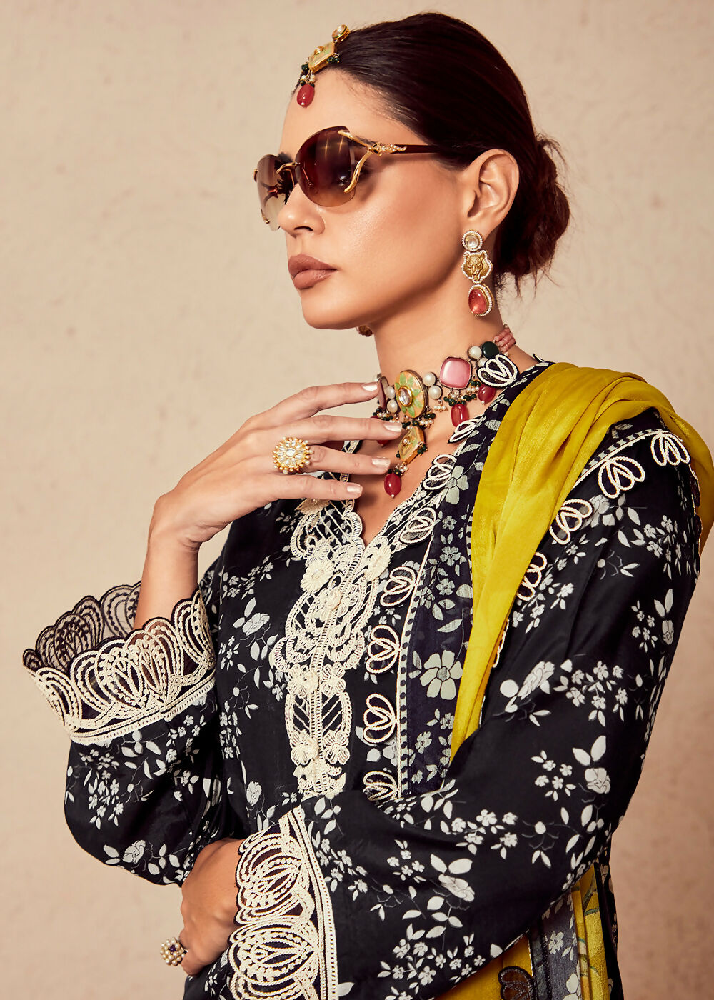 Black Muslin Cotton Digital Print & Embroidered Salwar Suit - Emponline | Grocsy