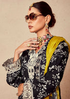 Black Muslin Cotton Digital Print & Embroidered Salwar Suit - Emponline | Grocsy