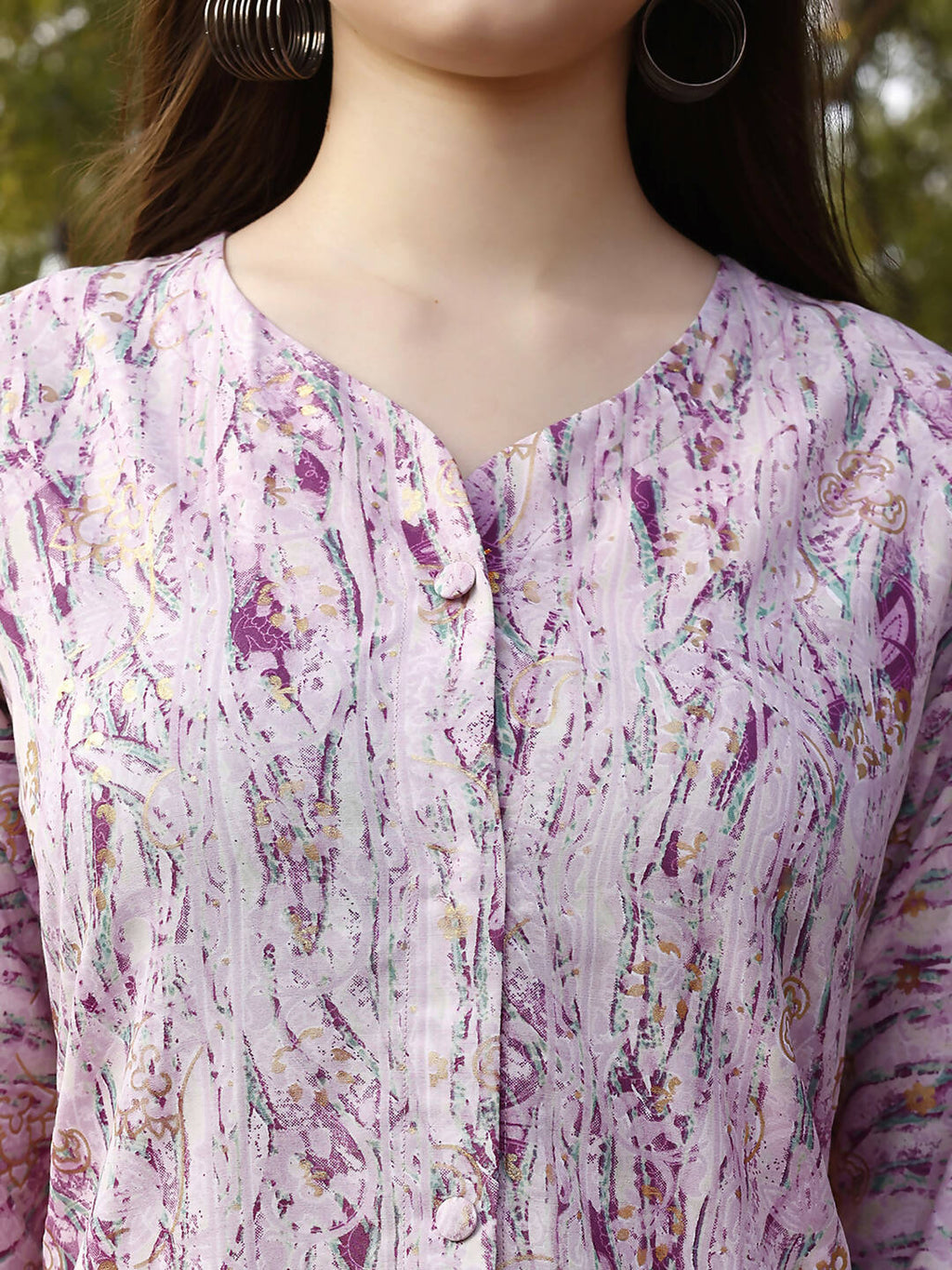 Light Purple Rayon abstract Printed Top with Matching Bottom - Eesha | Grocsy
