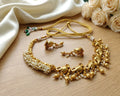 Jewel City Antique Gold South Indian Elephant Temple Choker Necklace Set with Pearls | Traditional Ethnic Bridal Fashion Jewelry | Grocsy