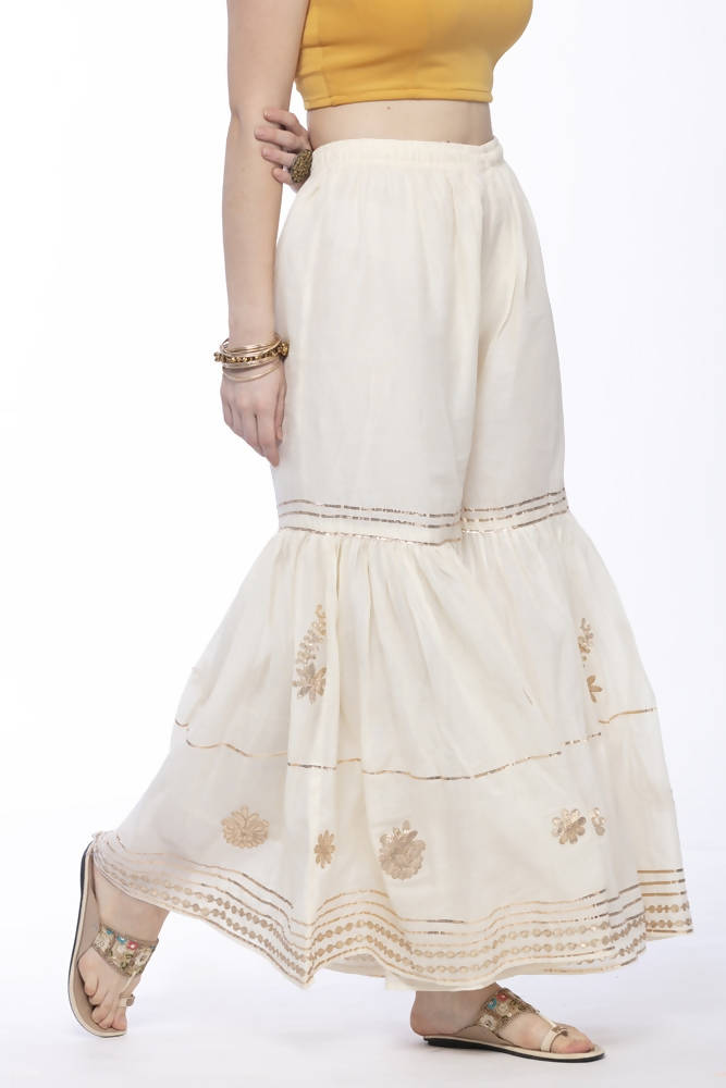 Mominos Fashion Cotton Off White Beautiful Gotta Work Sharara | Grocsy