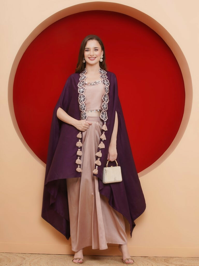 Joban Fashion Purple and Rose Gold Skirt set with Cape | Grocsy