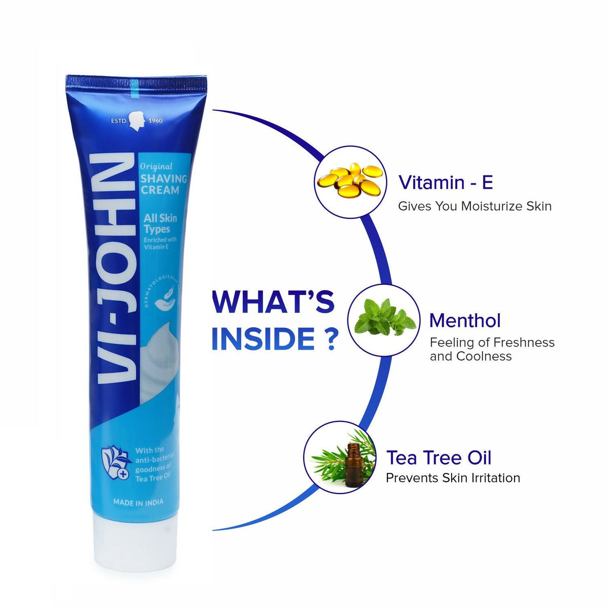 VI-JOHN Dermatologically Tested Vitamin-E enriched Anti Bacterial All Skin Type Shaving Cream | Grocsy