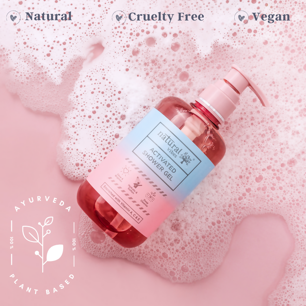 Natural Vibes Activated Shower Gel Body Wash - Glow, Hydrate, Deep Cleanse & Soften | Grocsy