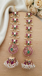 Jewel City Gold Kemp Jhumka Earrings With Matal Chain For Temple & Bridal Wedding Earrings | Grocsy
