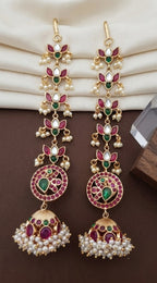 Jewel City Gold Kemp Jhumka Earrings With Matal Chain For Temple & Bridal Wedding Earrings | Grocsy
