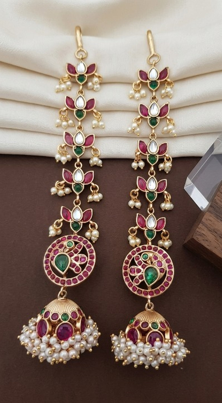 Jewel City Gold Kemp Jhumka Earrings With Matal Chain For Temple & Bridal Wedding Earrings | Grocsy