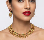 Jewel City Antique Gold Plated South Indian Temple Jewelry Set Choker Necklace Jhumka Earrings Wedding Festival | Grocsy