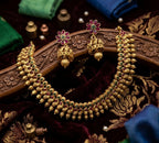Jewel City Antique Gold Plated South Indian Temple Jewelry Set Choker Necklace Jhumka Earrings Wedding Festival | Grocsy