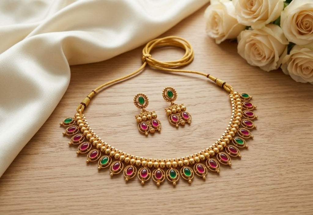 Jewel City Multicolor South Indian Temple Jewelry Set | Grocsy