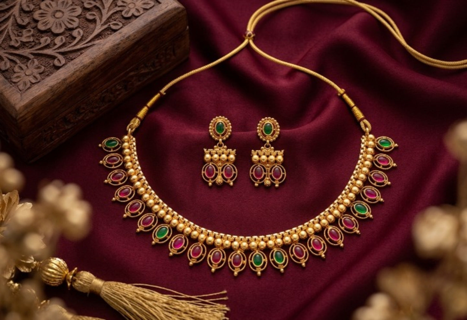 Jewel City Multicolor South Indian Temple Jewelry Set | Grocsy