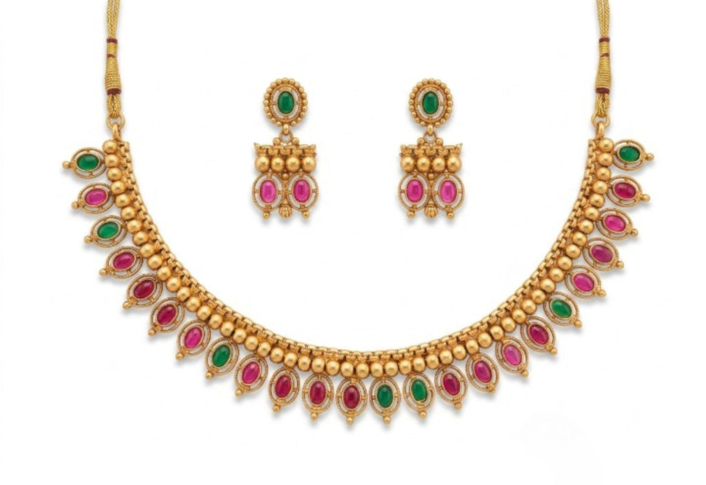 Jewel City Multicolor South Indian Temple Jewelry Set | Grocsy