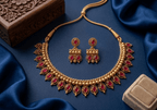 Jewel City Ruby Antique Gold Matte Temple Jewelry Set | Grocsy