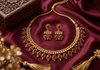 Jewel City Ruby Antique Gold Matte Temple Jewelry Set | Grocsy