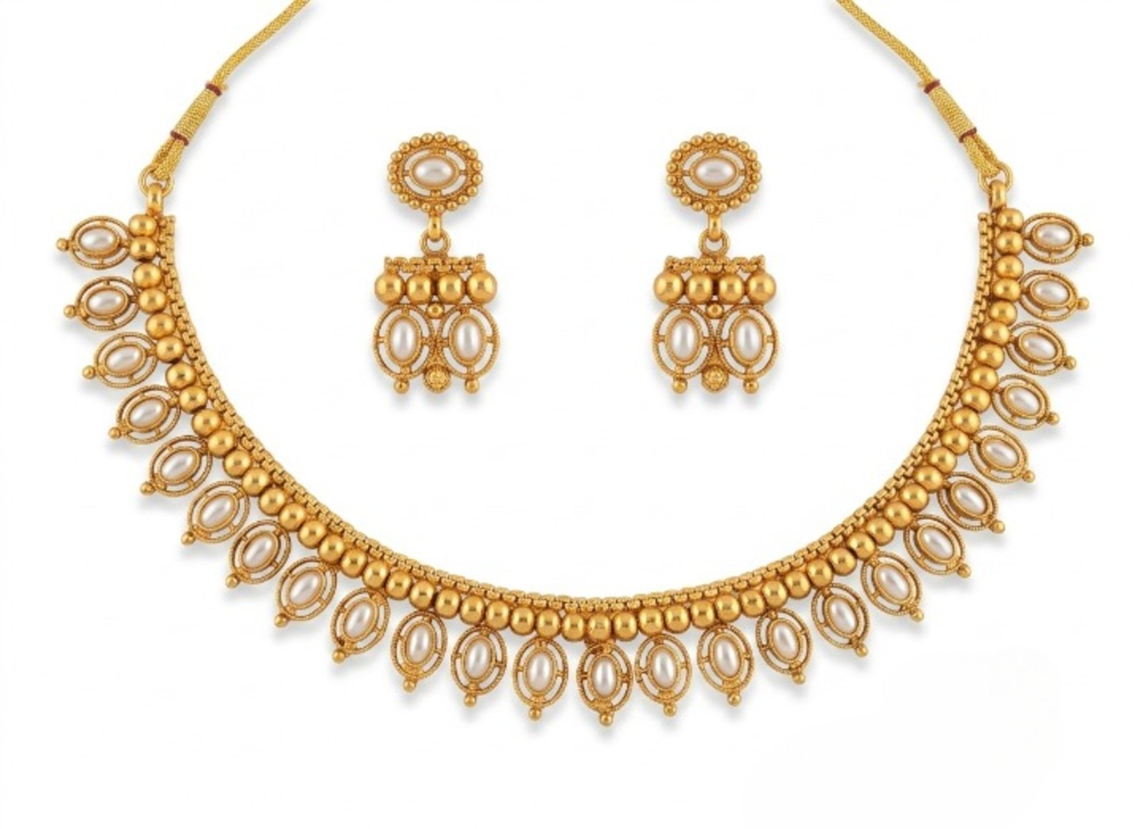 Jewel City White Antique Gold Matte Temple Jewelry Set | Grocsy