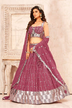 Mauve Faux Georgette Heavy Sequence work Lehenga Choli with Dupatta - Dhvani | Grocsy