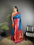 Joban Fashion Royal Blue Banarasi Soft Silk Woven Butti Saree | Grocsy