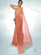 Orange Organza Swarovski Designer Saree - Shezlin | Grocsy