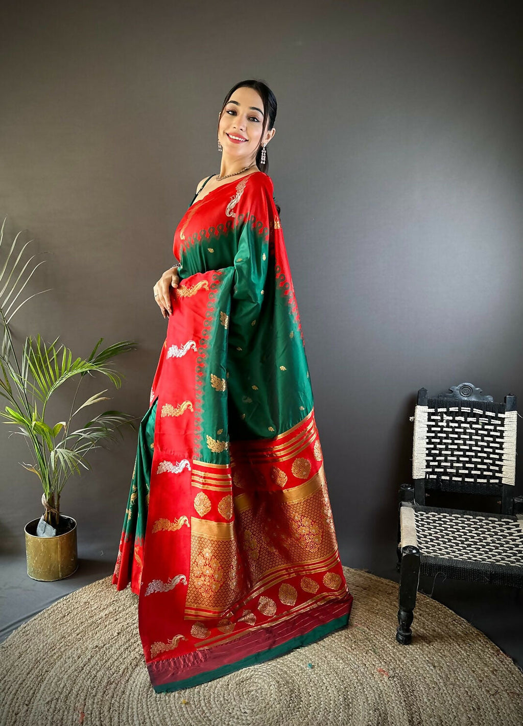Joban Fashion Red Peacock,Butti Banarasi Silk Sarees | Grocsy
