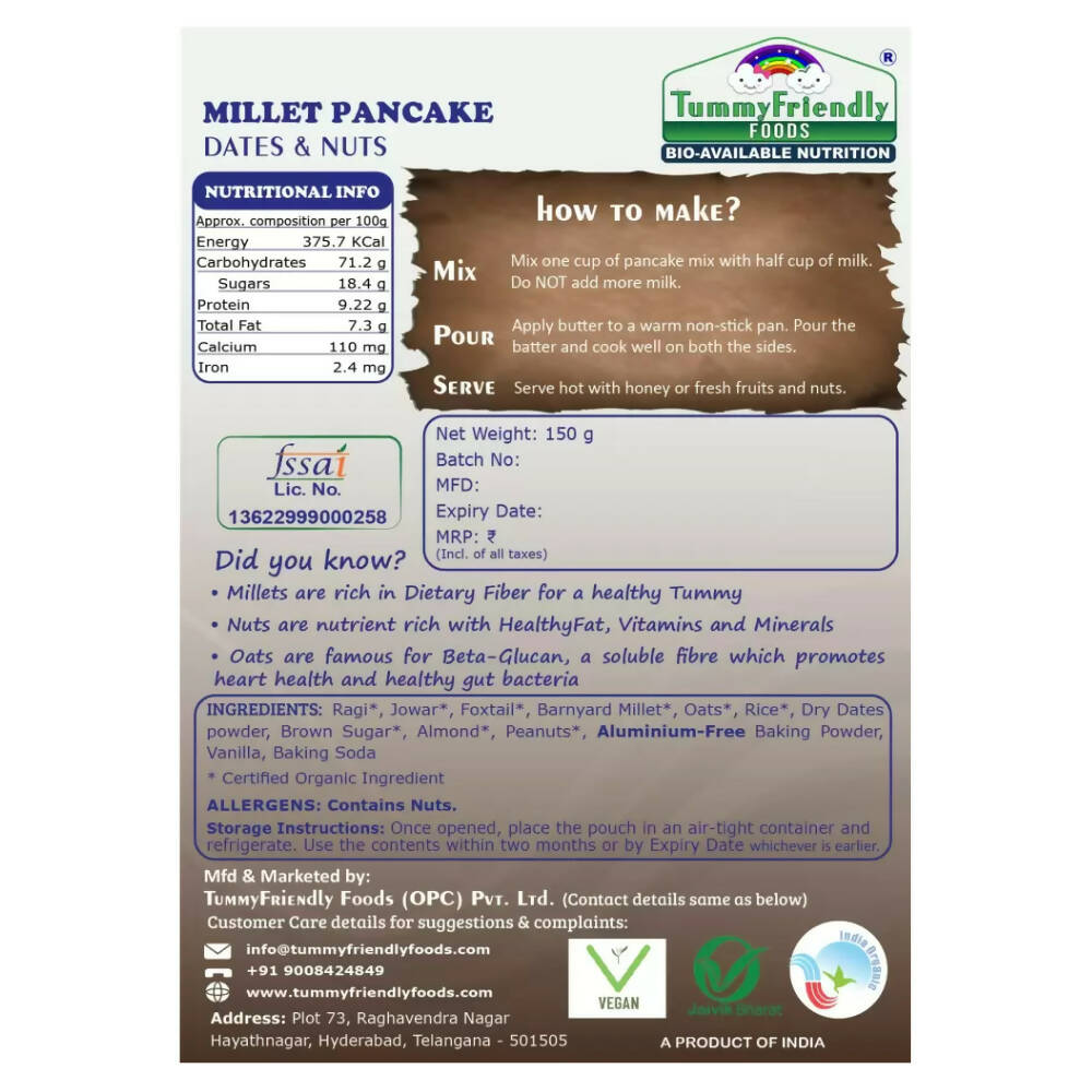 TummyFriendly Foods Millet Pancake Mix - Veggies, Dates, Nuts | Grocsy