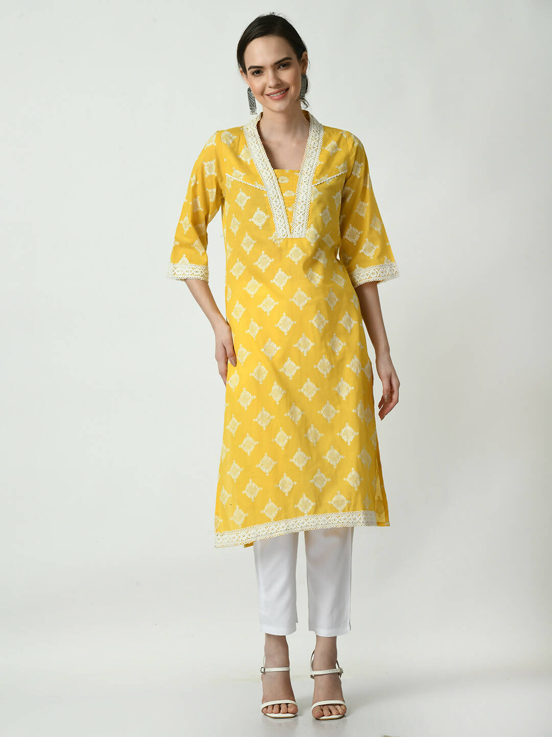 Myshka Women's Yellow Straight Kurta & Trousers | Grocsy