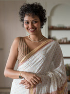 Suta White Woven Design Pure Cotton Saree | Grocsy