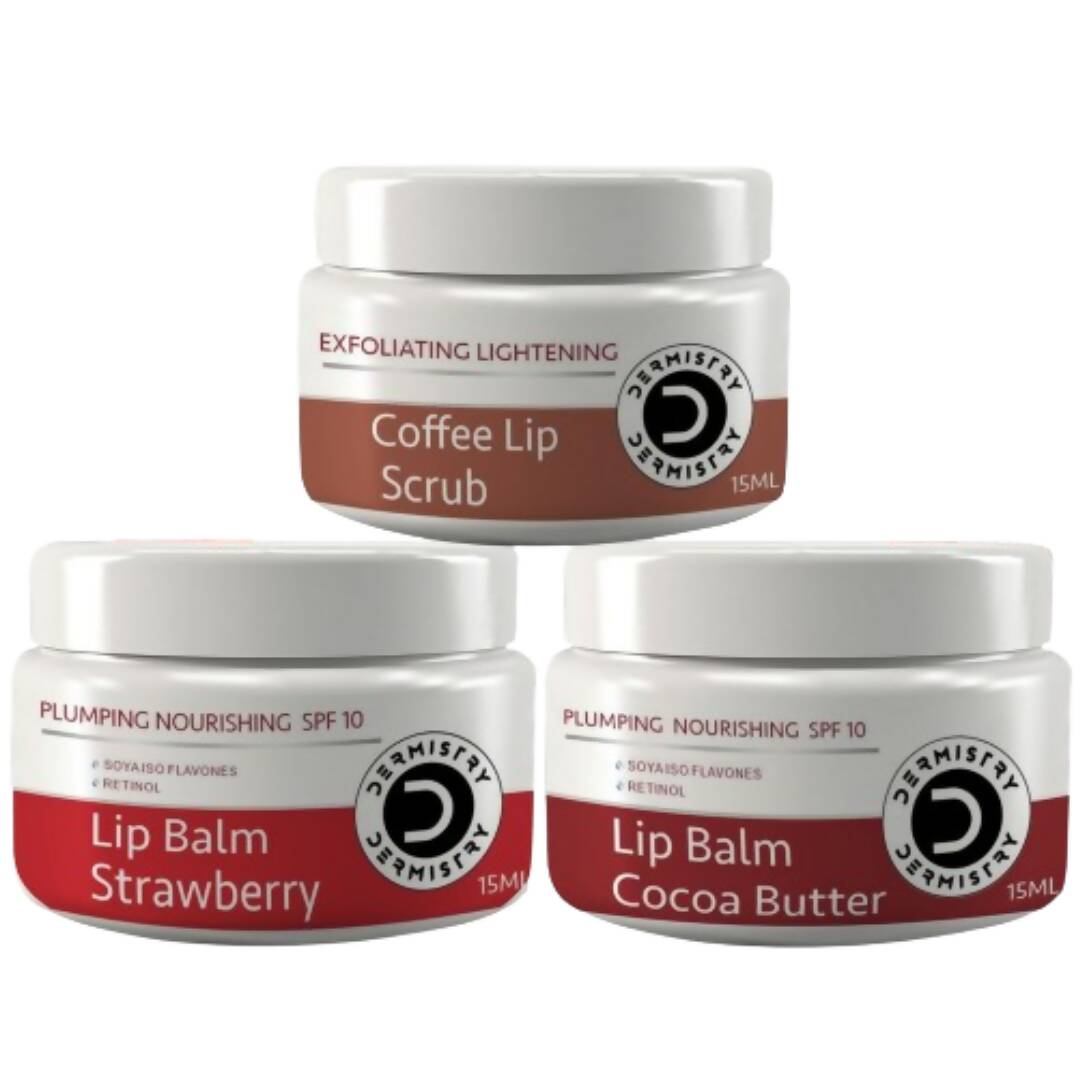 Dermistry Coffee Scrub & Strawberry Cocoa Butter Nourishing Lip Balm | Grocsy