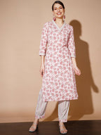 Myshka Women Pink Floral Kurta & Trousers | Grocsy