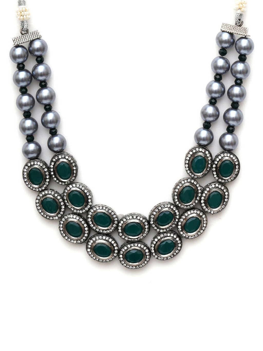 Green Stone Kundan Neckpiece with Grey Stones (Grey) - Ruby Raang | Grocsy