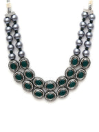 Green Stone Kundan Neckpiece with Grey Stones (Grey) - Ruby Raang | Grocsy