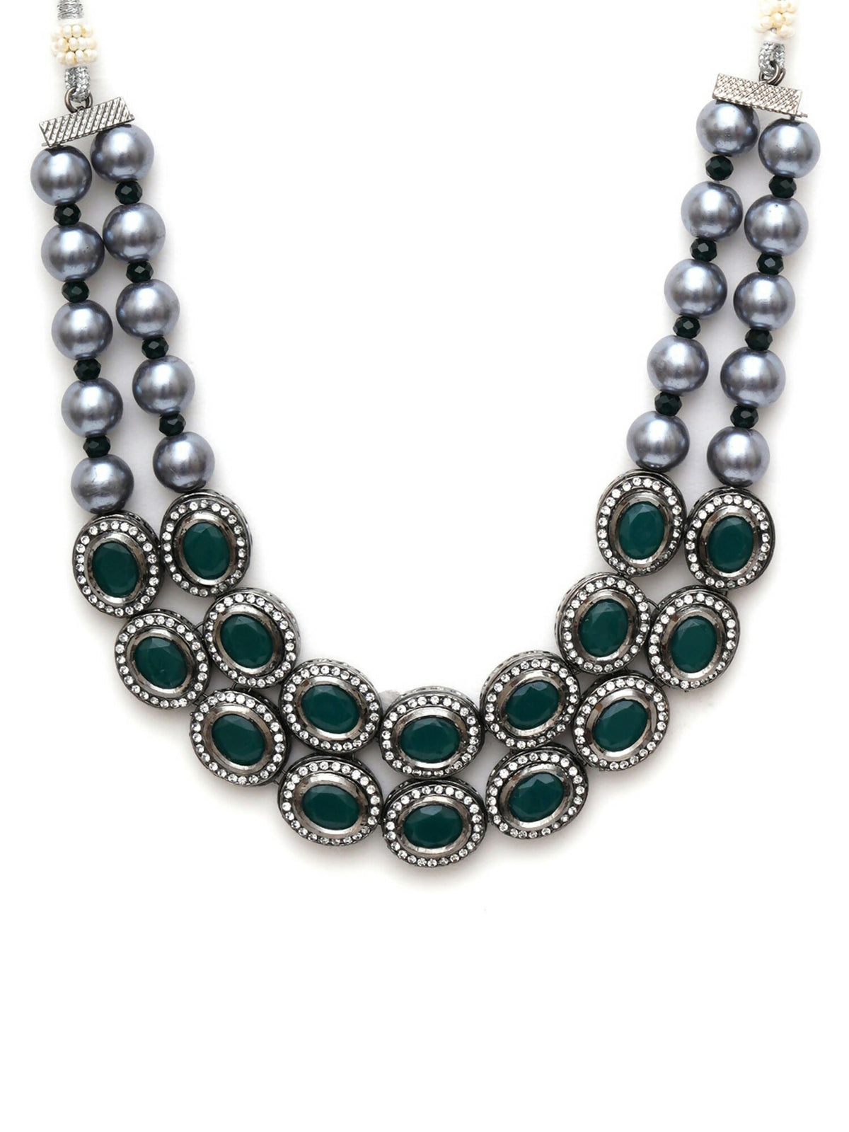 Green Stone Kundan Neckpiece with Grey Stones (Grey) - Ruby Raang | Grocsy