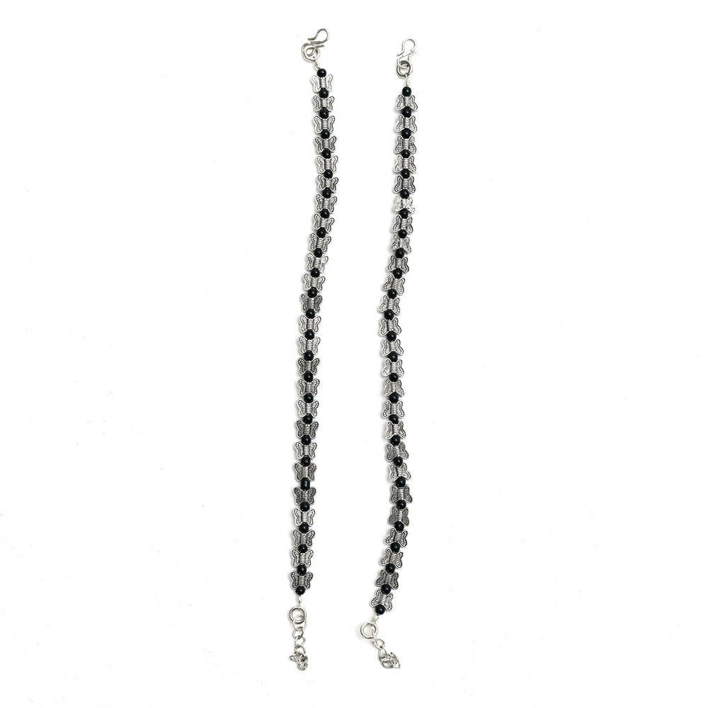 Mominos Fashion Kamal Johar Oxidised Silver Butterfly Anklets | Grocsy