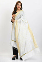 Mominos Fashion Moeza Women's Banarsi Silk Woven Design White Dupatta | Grocsy