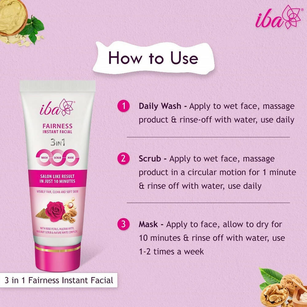 Iba Fairness Instant Facial (3 in1 Mask Scrub Wash) | Grocsy
