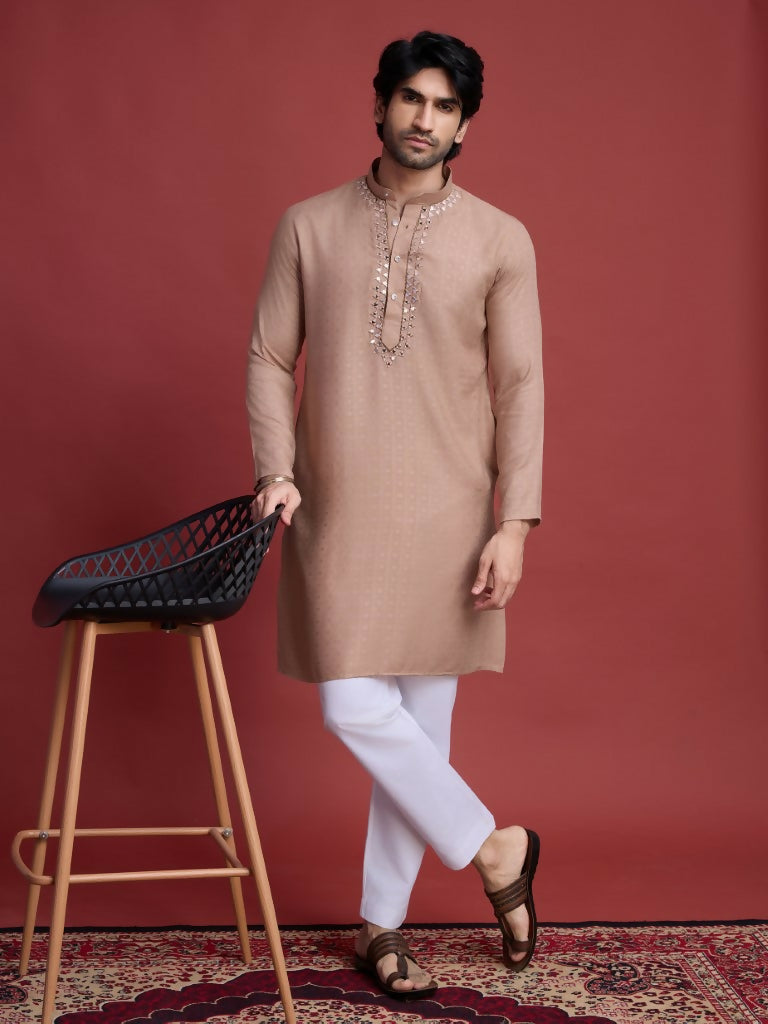 Vastranavya Exclusive Festival Wear Viscose Mirror Work on Self Weaving Kurta Only | Grocsy